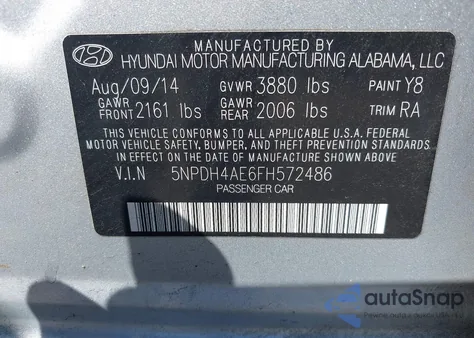 2015 Hyundai Elantra Se from USA, damaged, VIN 5NPDH4AE6FH572486